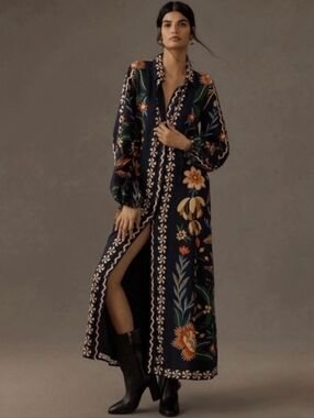 Farm Rio Navy Floral Button-Up Shirt Dress